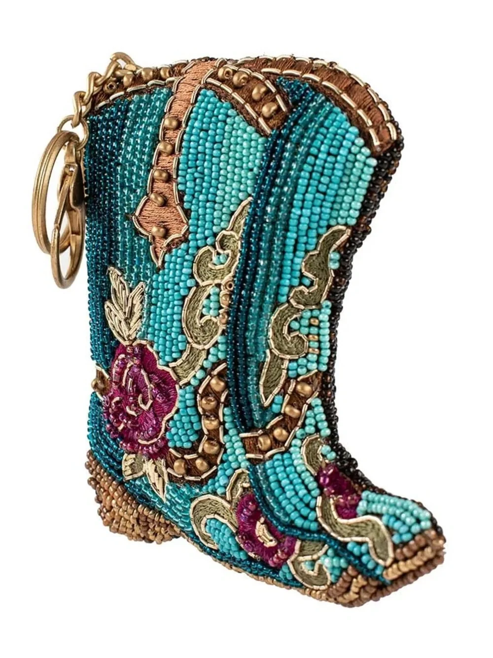 Mary Frances Kickin Around Turquoise Hand Beaded Cowboy Boot Key Fab Card Holde
